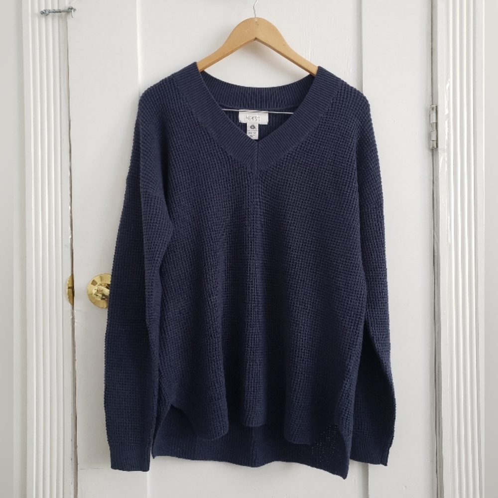 Kersh Merino Wool Blend V-Neck Sweater Long Sleeve Knit Women's M